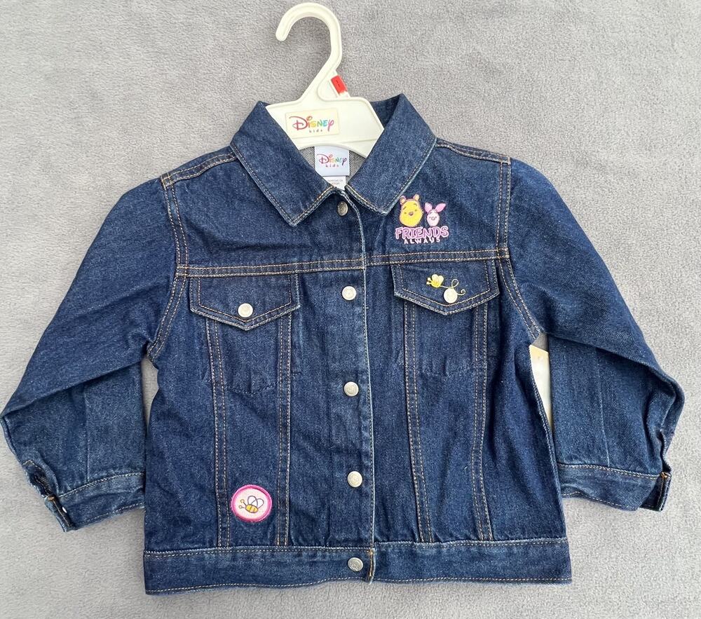 Disney Kids Winnie the Pooh Denim Jacket Girls 3T Y2K Embroidered Jean VTG NWT